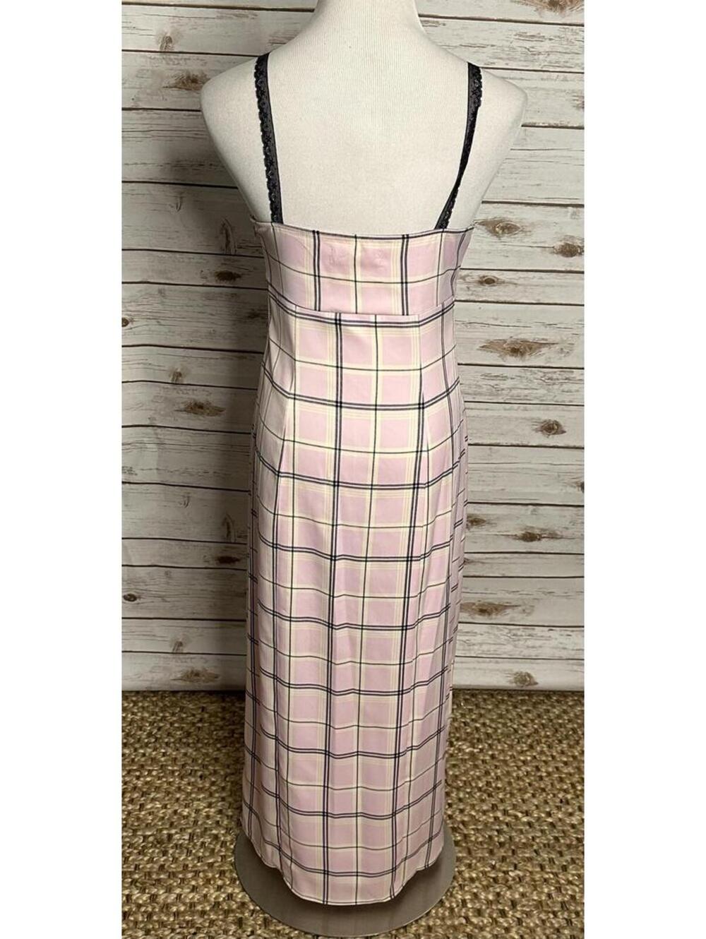 Urban Outfitters pink plaid lace straps slip maxi dress Medium Y2K coquette - Picture 5 of 6